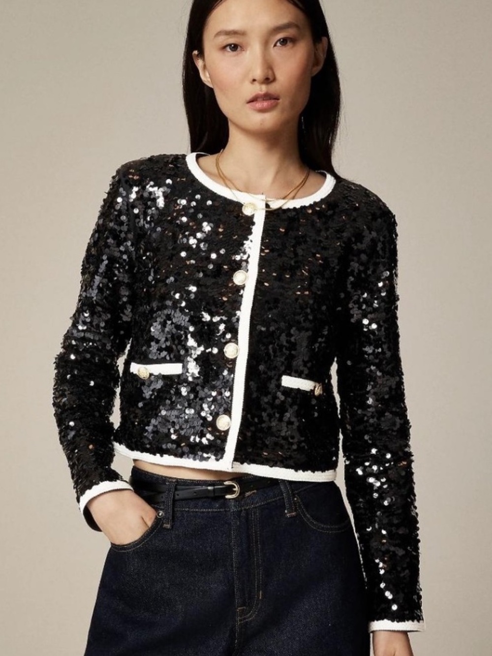 J. Crew Mariner Cropped Lady Jacket - Black Sequin - NWT